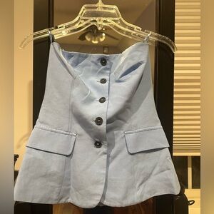 NWT 🏷️ Zara Light Blue Strapless Button Down Top